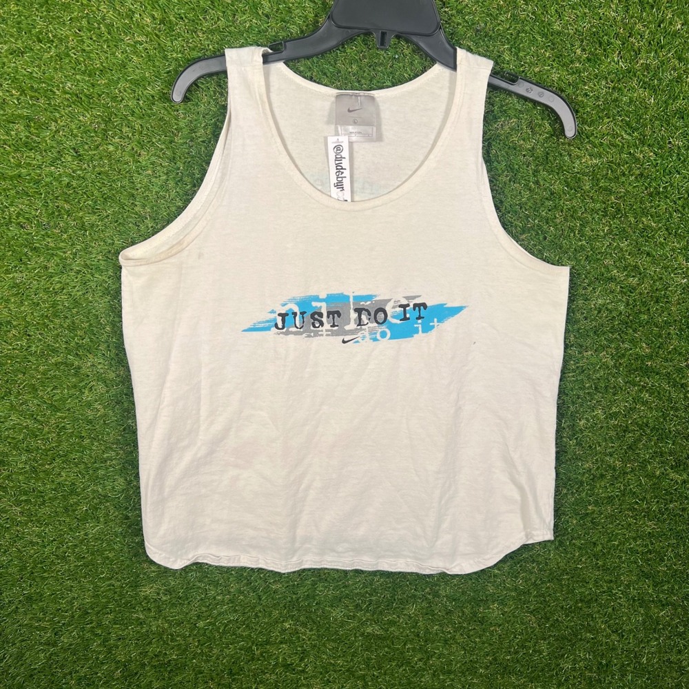 Nike Just Do It Tank Top White Graphic Print Athletic Size L